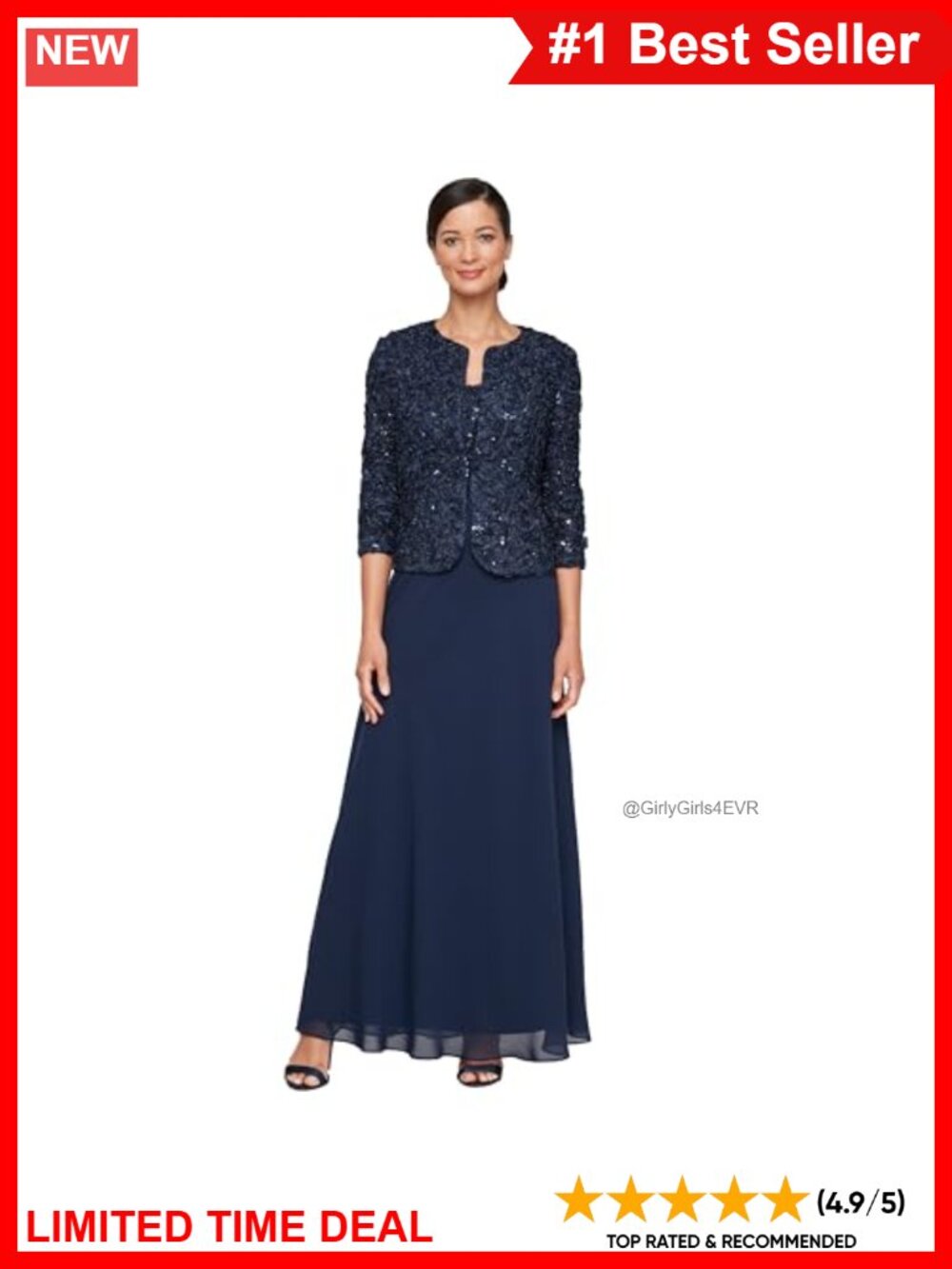 Women's Long Empire Waist Two Piece Mother of the Bride Dress Lace Jacket